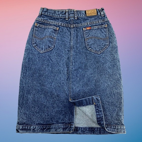 Vintage Lee Denim Skirt Womens 14 High Waist Medium Wash Midi Y2K 90s USA - Picture 3 of 12